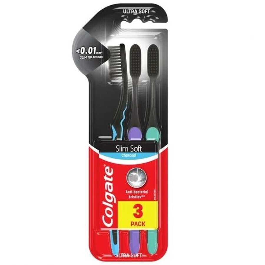 Periuță de dinți Colgate Slim Soft Charcoal trio 3 buc