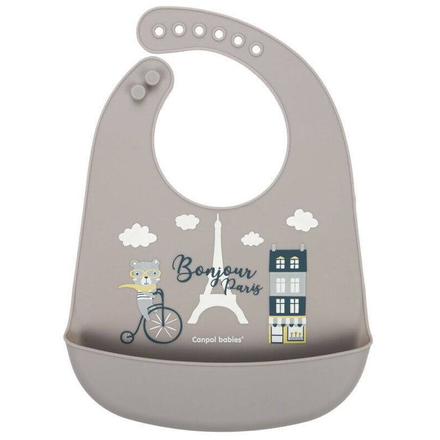 Canpol babies Bonjour Paris Bavette en silicone avec poche beige