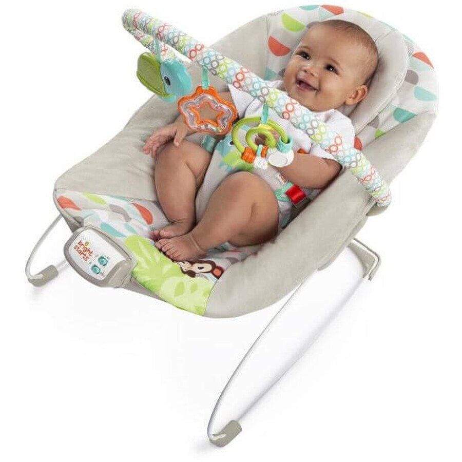 Bright Starts Happy Safari Vibrating Lounger cu Melody 0m+, până la 9 kg, 2019