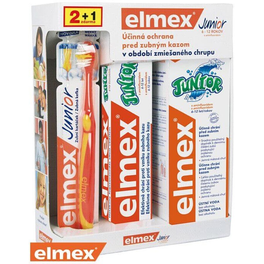 Elmex JUNIOR SYSTEM Periuță de dinți + pastă de dinți 75 ml + apă de gură 400 ml