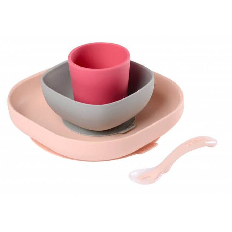 Beaba Set de table en silicone rose 4 pcs