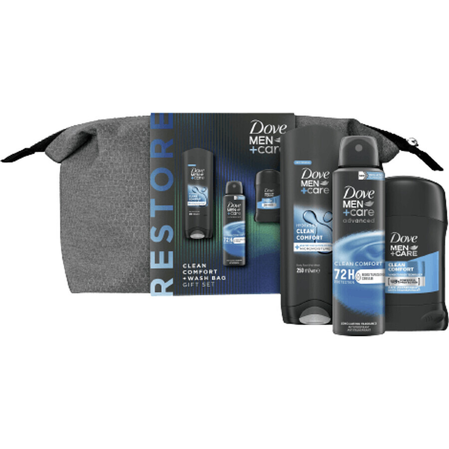 Dove Men+Care CleanComfort Borsa cosmetica da uomo - gel doccia + spray antitraspirante + antitraspirante solido