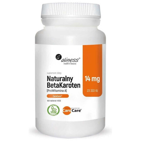 Betacaroten natural 14 mg (ProVitamina A 23,333 UI) 100 comprimate Aliness