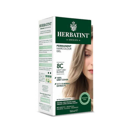 Herbatint, vopsea de păr permanentă, Light Ash Blonde - 8C