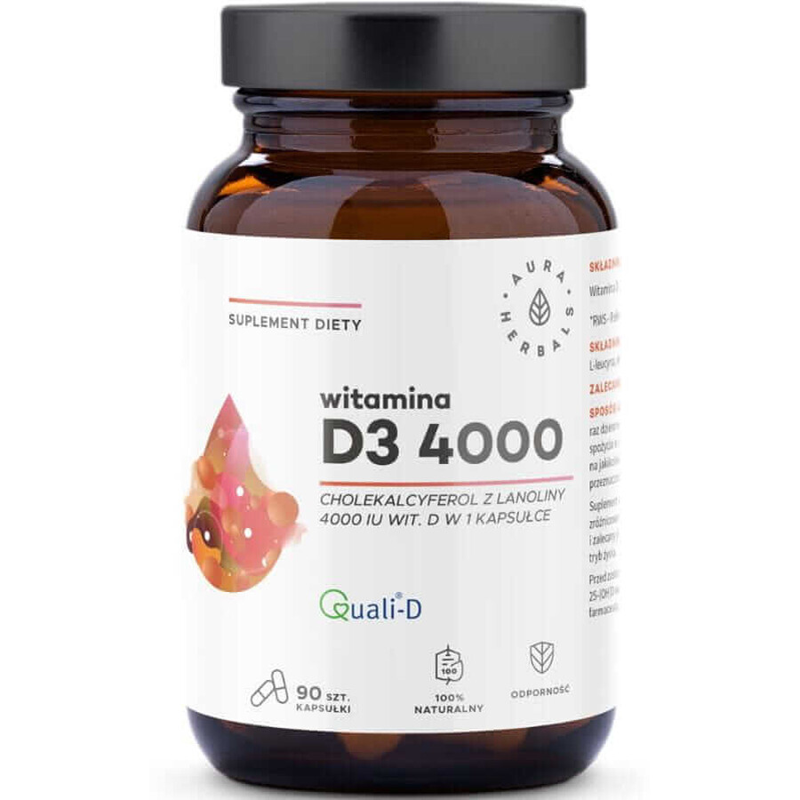 Vitamine D3 4000 IU 90 capsules Aura Herbals