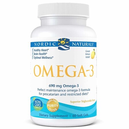 Omega-3 690 mg Gelatina di pesce 60 gelatine morbide Nordic Naturals