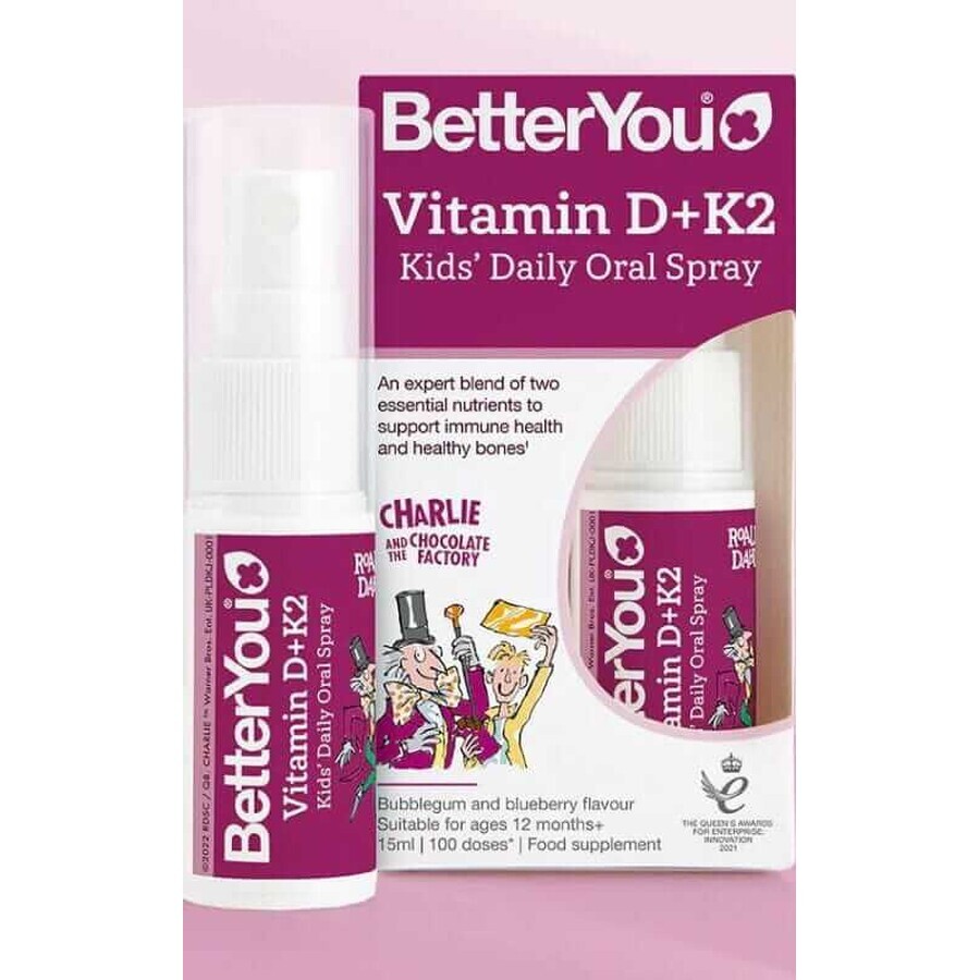 BetterYou Vitamin D+K2 Children's Daily Oral Spray Vitamin D3 + K2 for Children 15 ml