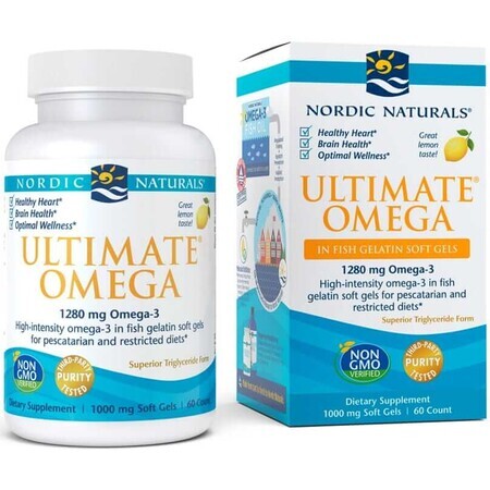 Ultimate Omega 3, 1280 mg, Fischgelatine mit Zitrone 60 Kapseln Nordic Naturals