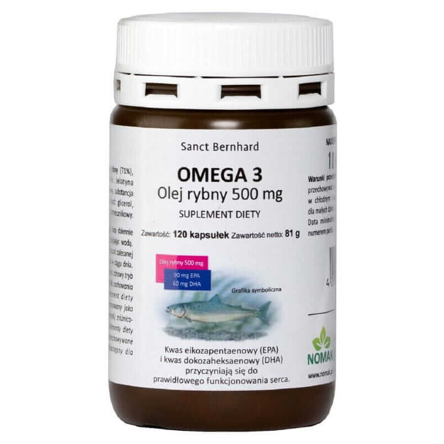 Omega 3 EPA and DHA fish oil 500 mg 120 capsules Sanct Bernhard