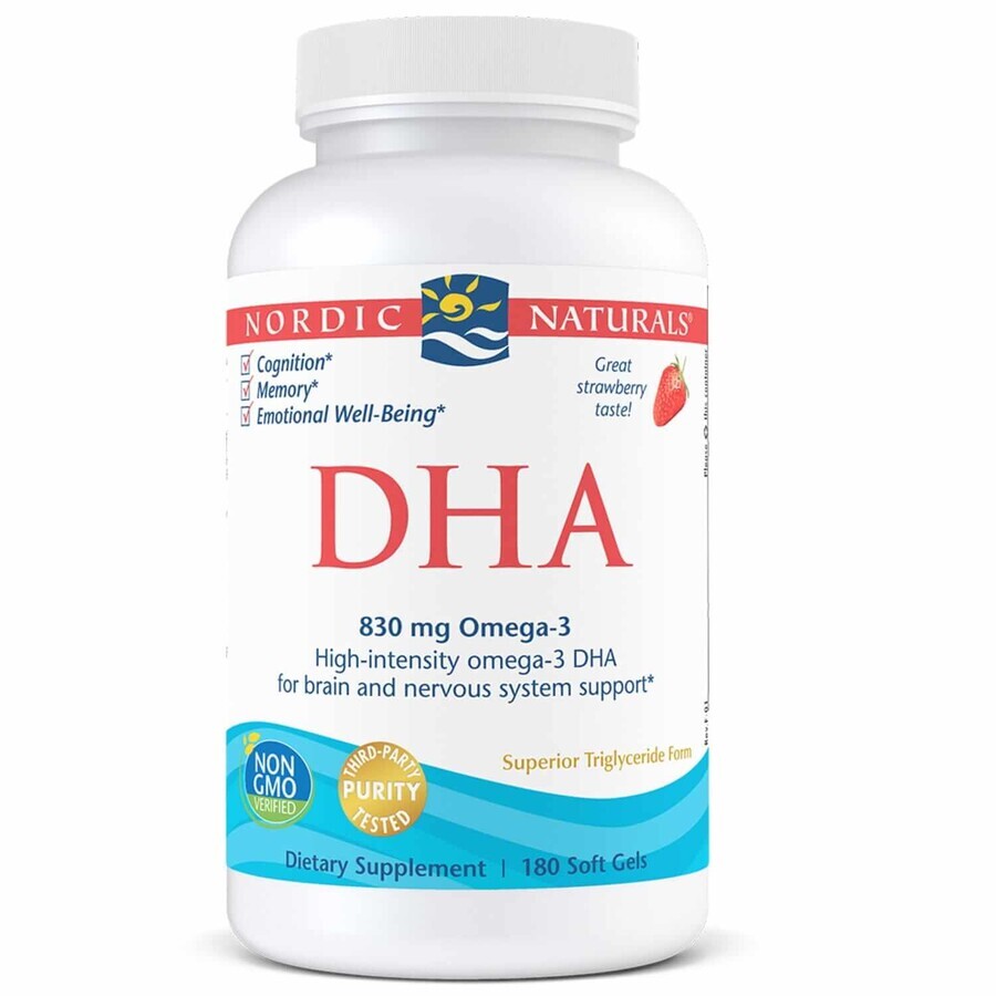 DHA 830 mg Omega 3 Strawberry 180 softgels 180 capsules Nordic Naturals