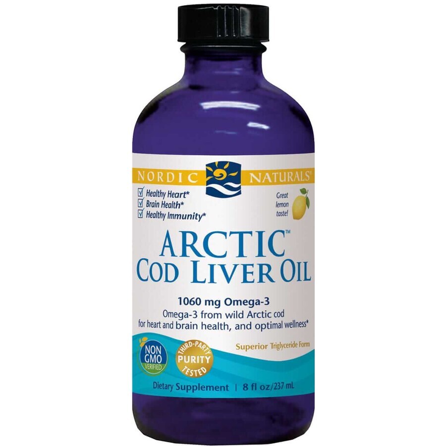 Arctic Cod Liver Oil Limón 1060mg Aceite de hígado de bacalao salvaje 237ml, Nordic Naturals