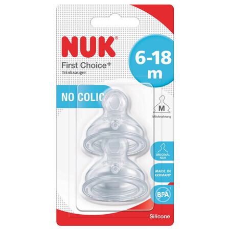 Tétine en silicone à débit moyen M2, 6-18 mois, 2 pièces, Nuk