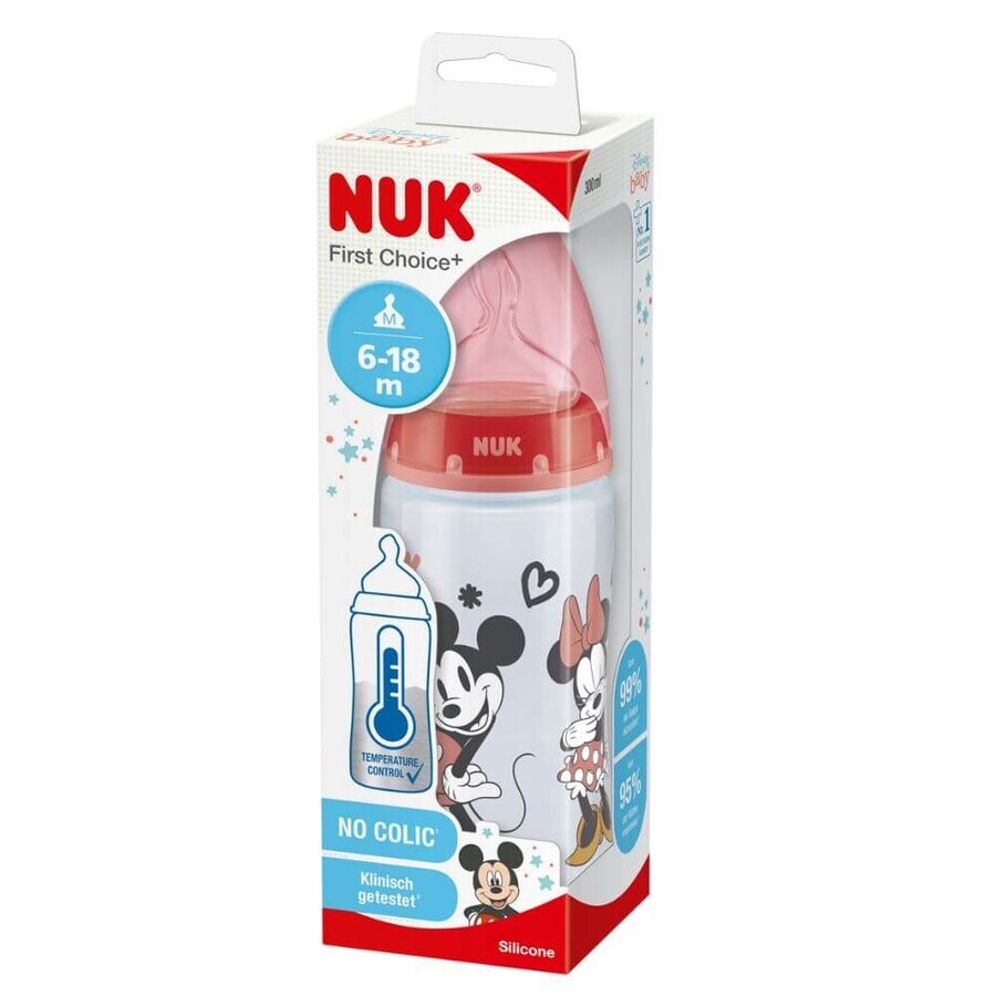 Biberon avec tétine en silicone taille M Mickey, 6-18 mois, rouge, 300 ml, Nuk