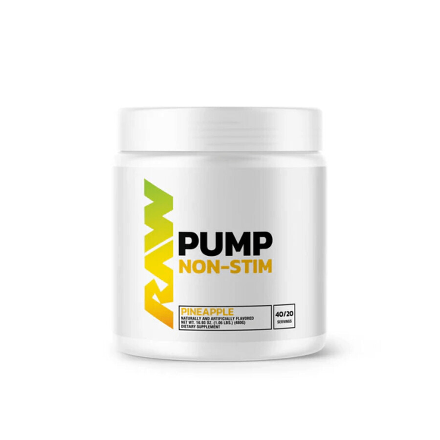 Pre Workout Pump Non Stim, 480 g, ananas, Raw Nutrition