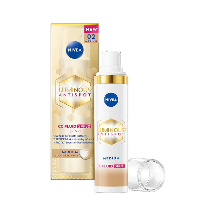 Crème-Fluide CC 3 en 1 avec SPF 30 Luminous, Medium 02, 30 ml, Nivea