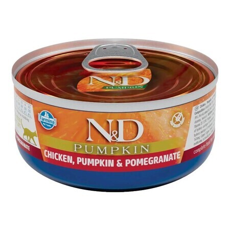 Nourriture humide avec du poulet, de la citrouille et de la grenade pour chats N&D Pumpkin, 70 g, Farmina