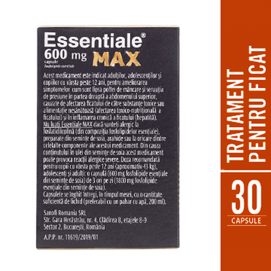 Essentiale MAX 600 mg, 2 x 30 capsule, Sanofi