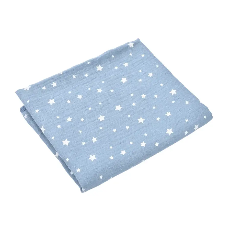 Muselina din bumbac organic cu stelute albe, 75x75 cm, Bleu