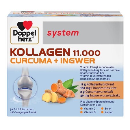 Kollagen 11.000 Kurkuma + Gember, 30 flessen, Doppelherz