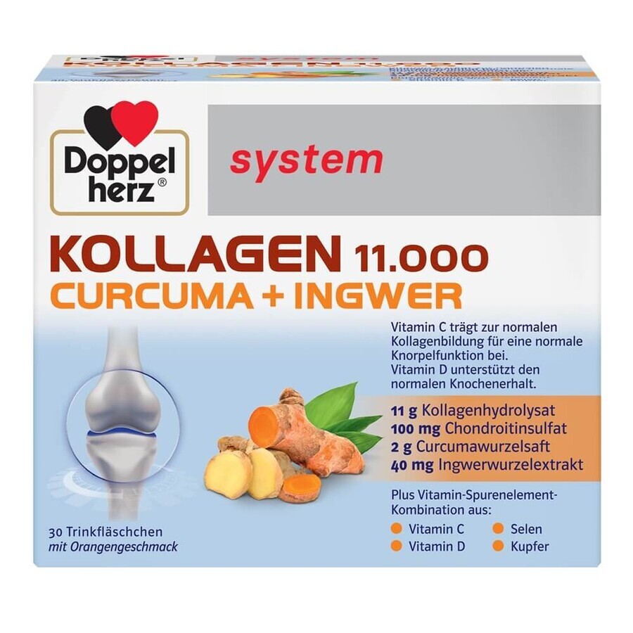 Kollagen 11.000 Kurkuma + Gember, 30 flessen, Doppelherz