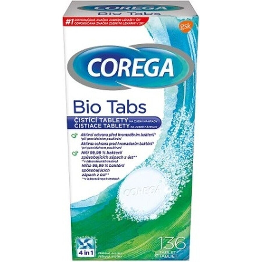 COREGA BIO Tabs 1x136 pz, compresse per la pulizia delle protesi dentarie