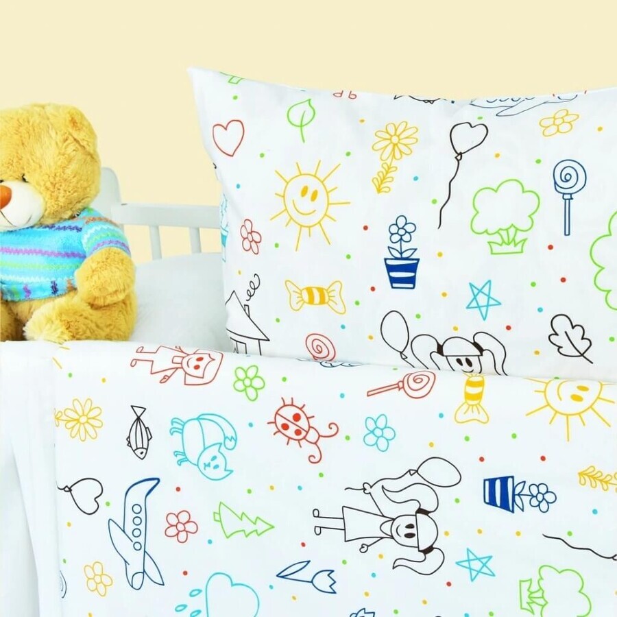 Juego de cama infantil de algodón EMI Happy blanco 1×1, ropa de cama infantil