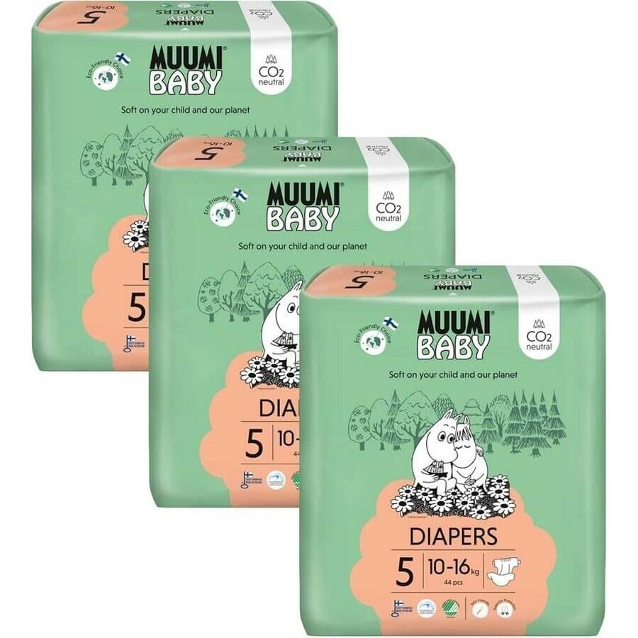 Muumi Baby 5 Maxi+ 10-16 kg, pachet lunar de scutece ecologice 1×132pcs, Scutece ECO