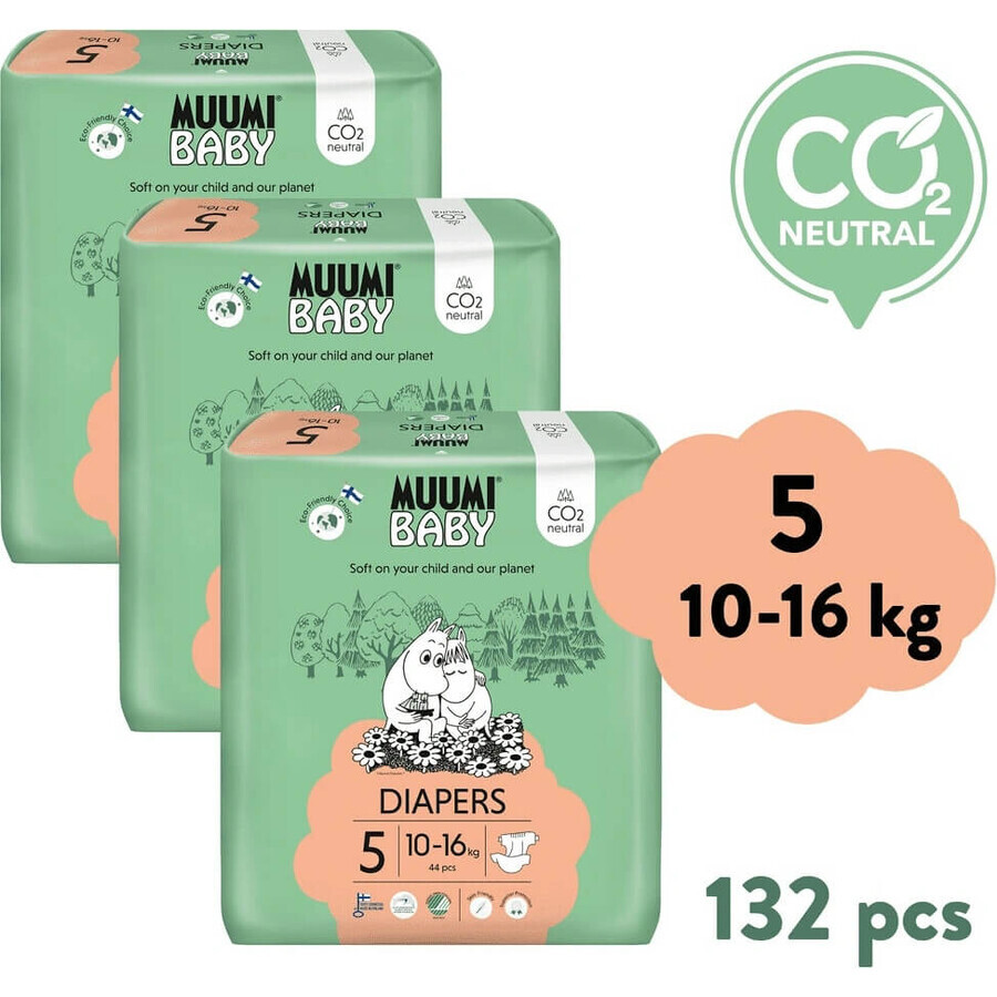 Muumi Baby 5 Maxi+ 10-16 kg, pachet lunar de scutece ecologice 1×132pcs, Scutece ECO