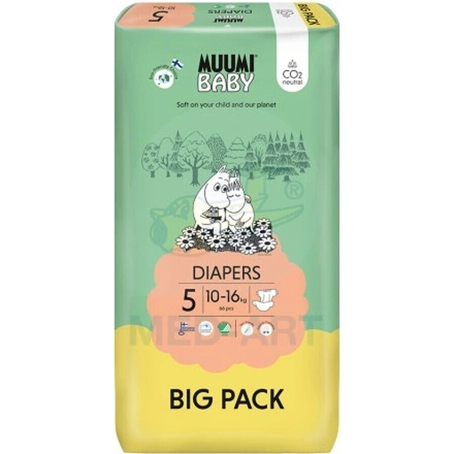 Muumi Baby 5 Maxi+ 10-16 kg, pachet lunar de scutece ecologice 1×132pcs, Scutece ECO