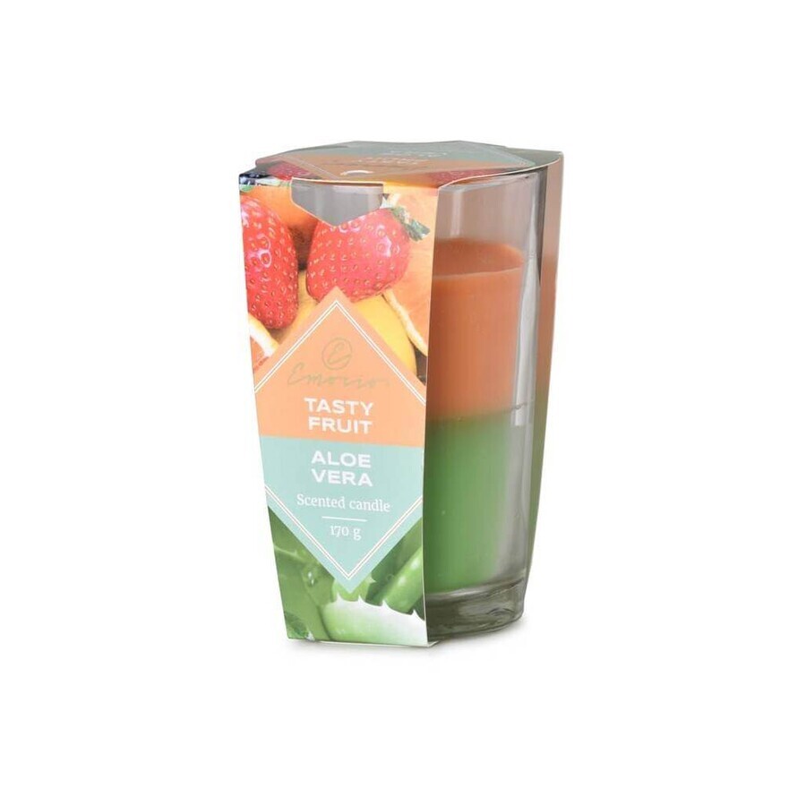 Emocio Glass Bottle 76×118 mm Scented candle with two tones of tasty fruits and Aloe Vera 1×1 pc, scented candle