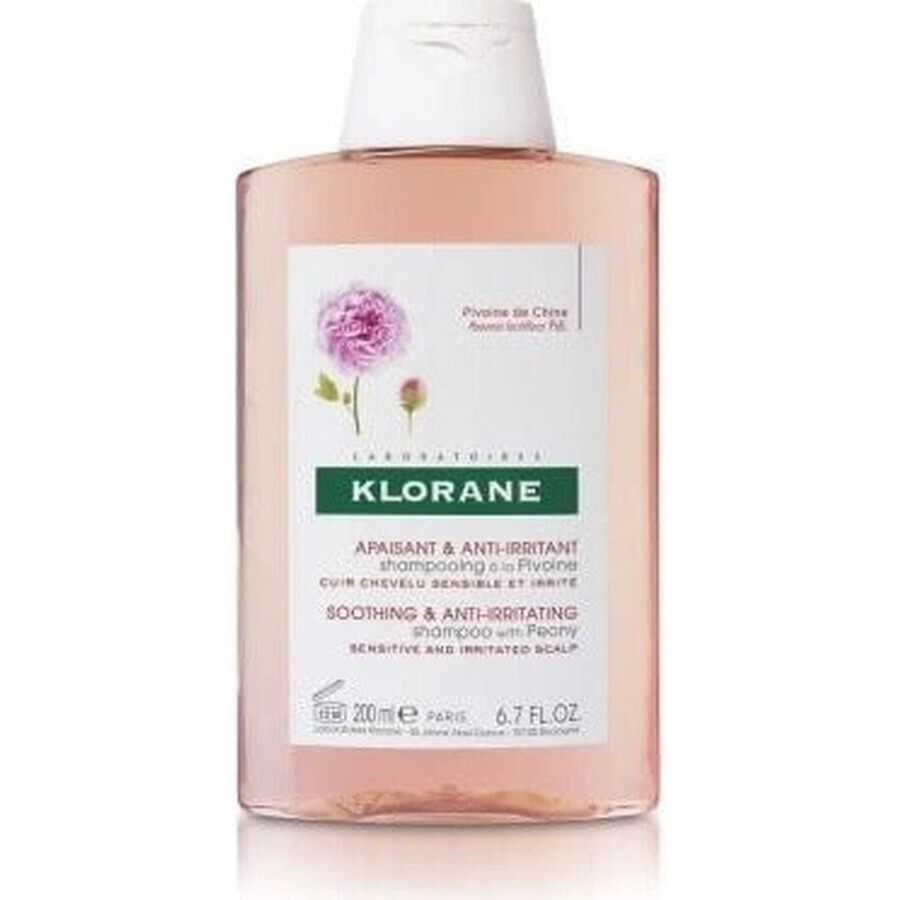 KLORANE SHAMPOO mit Bio-Pfingstrose 1×200ml, Shampoo für empfindliche und gereizte Kopfhaut