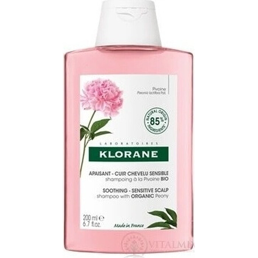 KLORANE SHAMPOO mit Bio-Pfingstrose 1×200ml, Shampoo für empfindliche und gereizte Kopfhaut