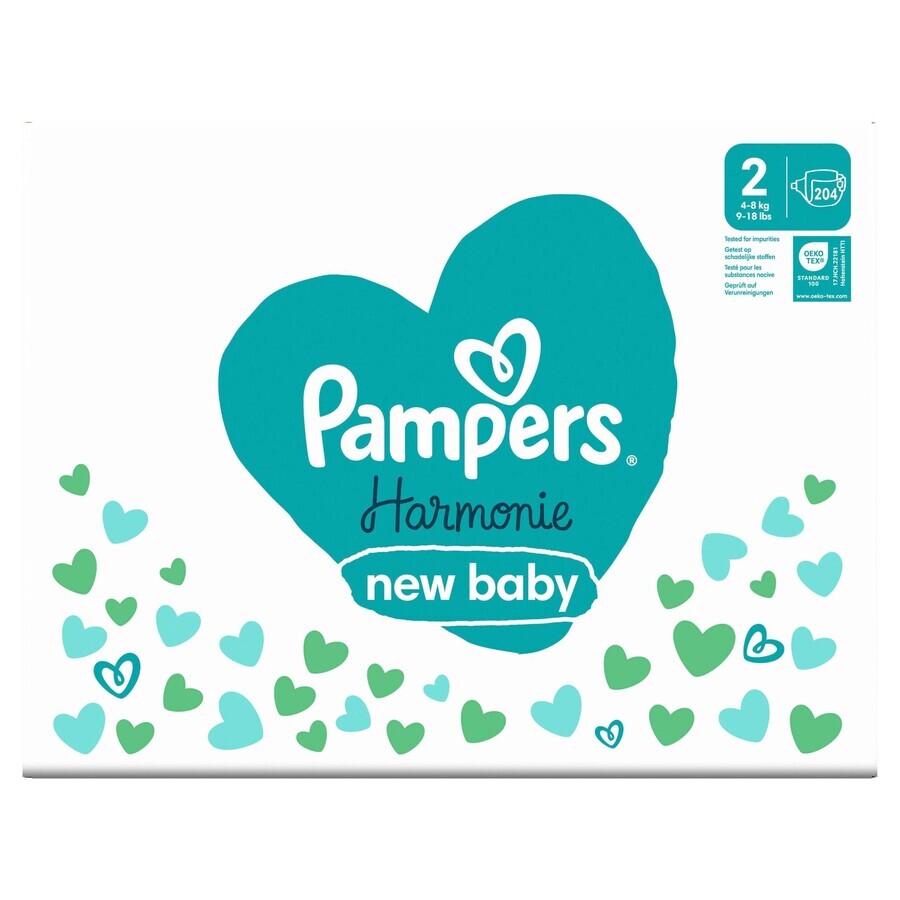 PAMPERS HARMONIE BABY DIAPERS V.2 4-8KG 204KS 1×204 buc, scutece în mărimea 2