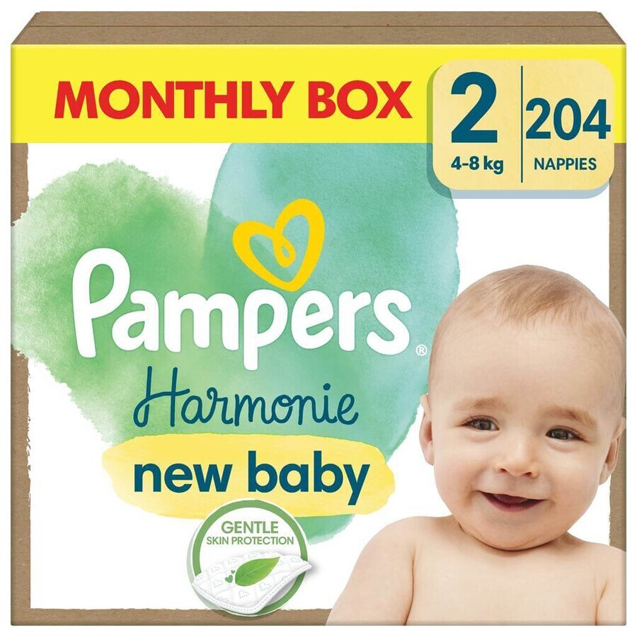 PAMPERS HARMONIE BABY DIAPERS V.2 4-8KG 204KS 1×204 buc, scutece în mărimea 2