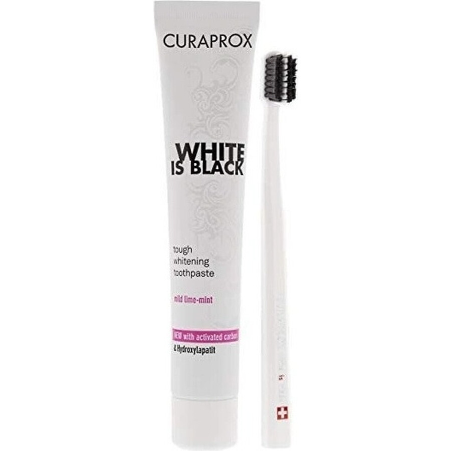 CURAPROX Black is White + CS 5460 1×1 set, 90 ml whitening tandpasta + CS 5460 tandenborstel