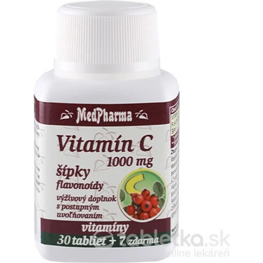 MedPharma VITAMINA C 1000 mg cu șolduri de trandafir 1×37 tbl, eliberare treptată