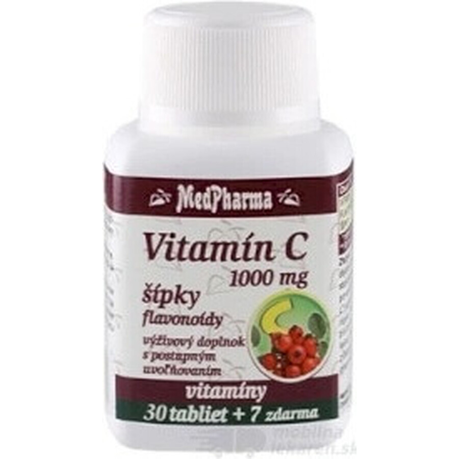 MedPharma VITAMINA C 1000 mg cu șolduri de trandafir 1×37 tbl, eliberare treptată