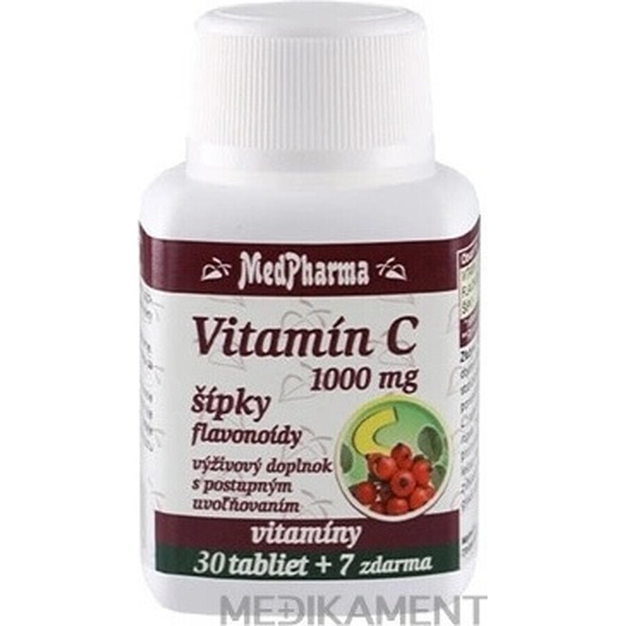 MedPharma VITAMINA C 1000 mg cu șolduri de trandafir 1×37 tbl, eliberare treptată