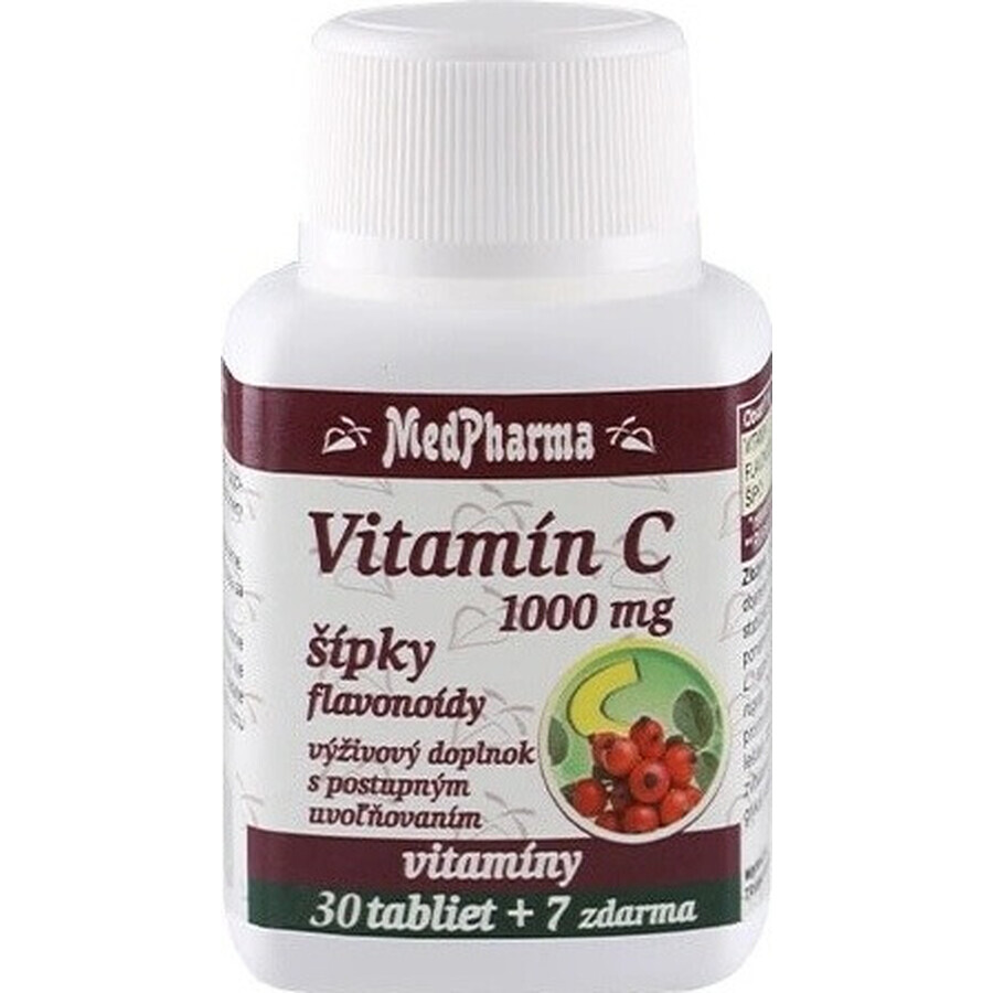 MedPharma VITAMINA C 1000 mg cu șolduri de trandafir 1×37 tbl, eliberare treptată