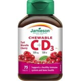 JAMIESON VITAMINAS C y D3 cerezas 500 mg/ 500 UI 1×75 tbl, VITAMINAS C y D3, cerezas