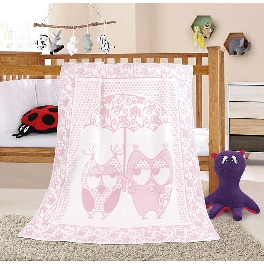 Kinderdecke NELA 1023/010 100x140cm rosa Eule 1×1 Stück, Babydecke