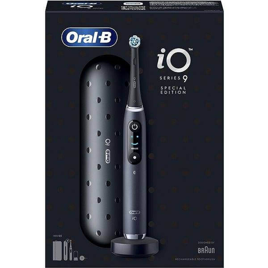 Oral B EK iO Series 9 Black onyx + suport periuță de dinți + cutie de călătorie 1×1 set, periuță de dinți electronică