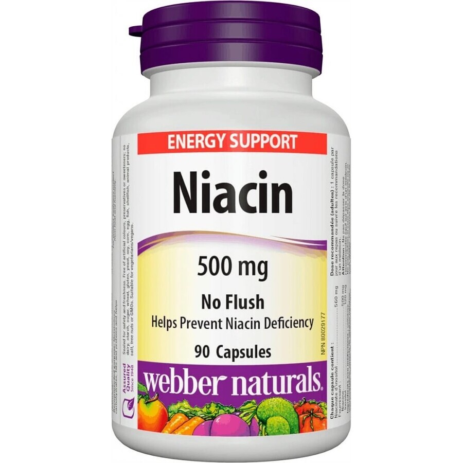 WEBBER NATURALS Niacin B3 500 mg non allergène ! 1×90 cps, complément alimentaire