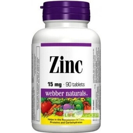 WEBBER NATURALS Zinc 15 mg 1×90 tbl, food supplement