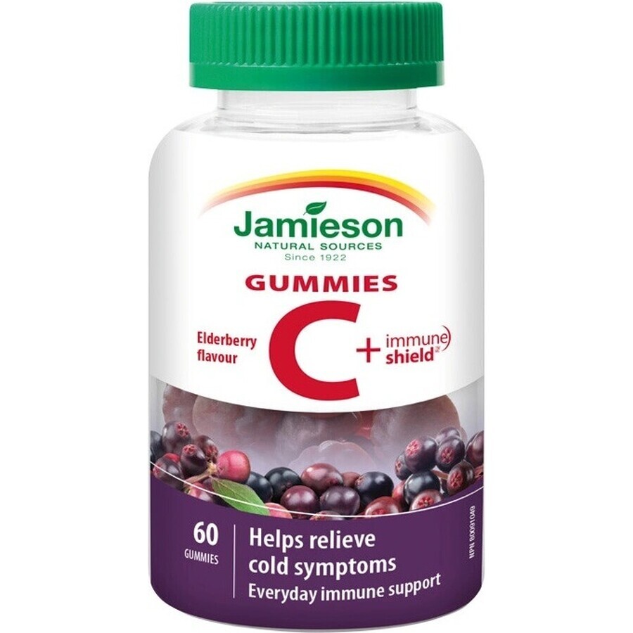 JAMIESON VITAMIN C + IMMUNE SHIELD GUMMIES 1×60 pcs, elderberry-flavored lozenges