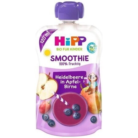 HiPP BIO Smoothie MIX Apfel-Birne-Heidelbeeren 1×120 ml, Obst und Gemüse, 12m+