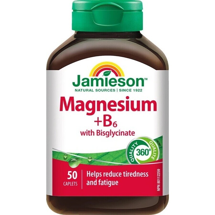 Jamieson Magnesio + Vitamina B6 con bisglicinato 1×50 tbl, complemento alimenticio