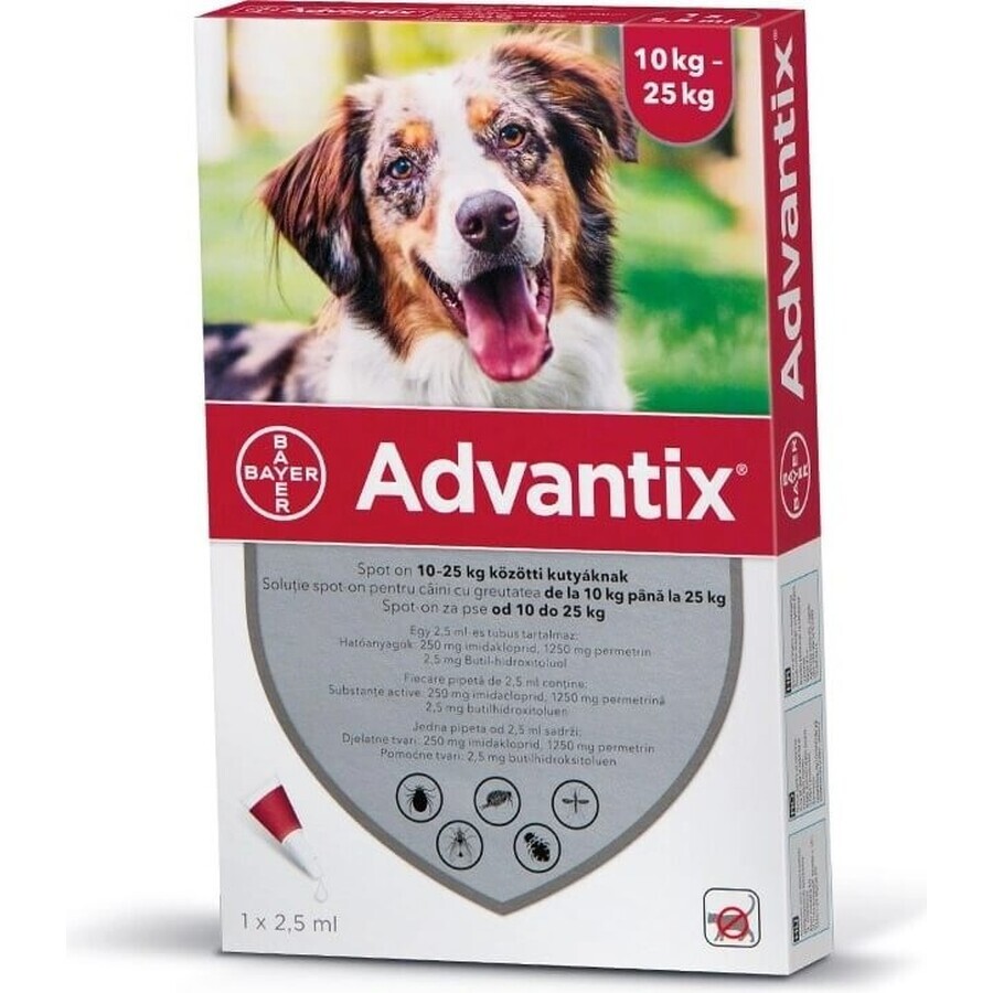 Advantix Spot-on pentru câini de la 10 la 25 kg 1×2,5 ml, pipetă