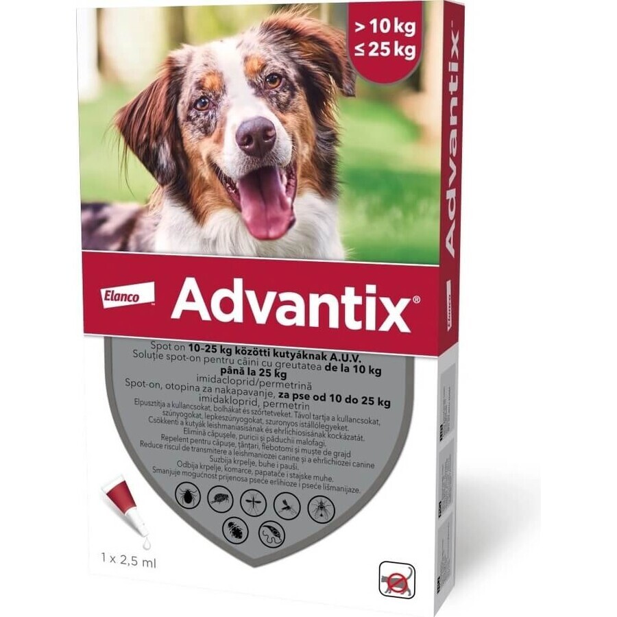 Advantix Spot-on pentru câini de la 10 la 25 kg 1×2,5 ml, pipetă