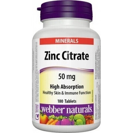 WEBBER NATURALS Zink 50 mg Citrat 1×180 tbl, Nahrungsergänzungsmittel